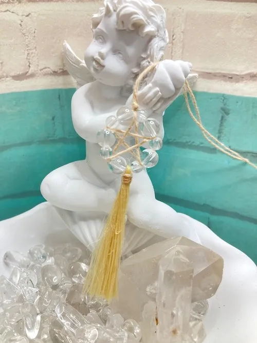 精麻と天然石車用のお守り (五芒星)